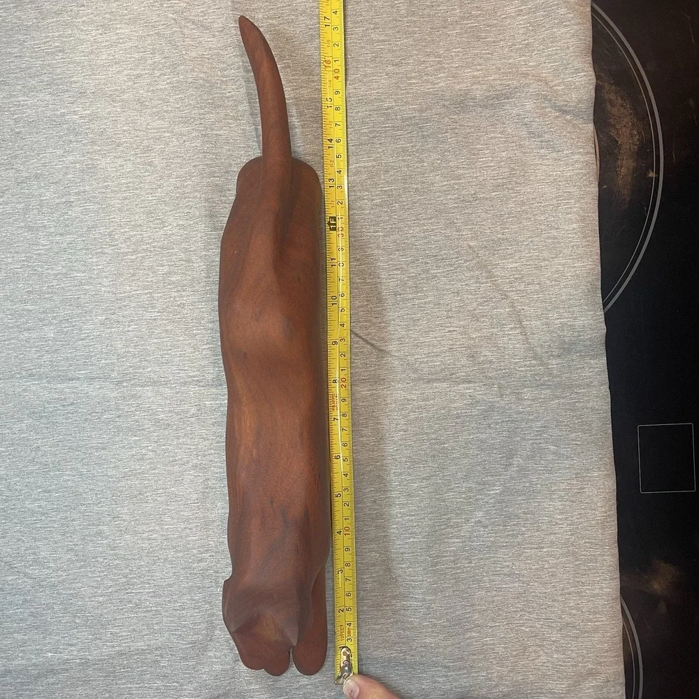 Vtg MCM Hand Carved‎ Wood Cat Panther Stalking Figurine 16